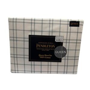 Pendleton Sea Mist Tatter Plaid Queen Cotton Sheet Set NWT